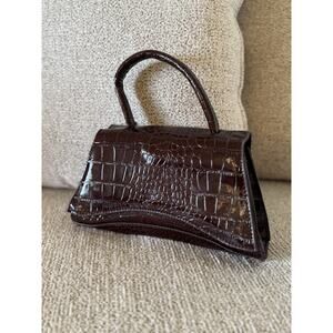 Vintage Y2K Mini Oxblood Brown Croc Embossed Patent Leather Abstract Handbag